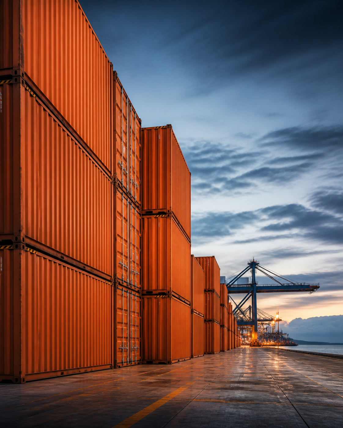 Orange freight containers at a deep-water port