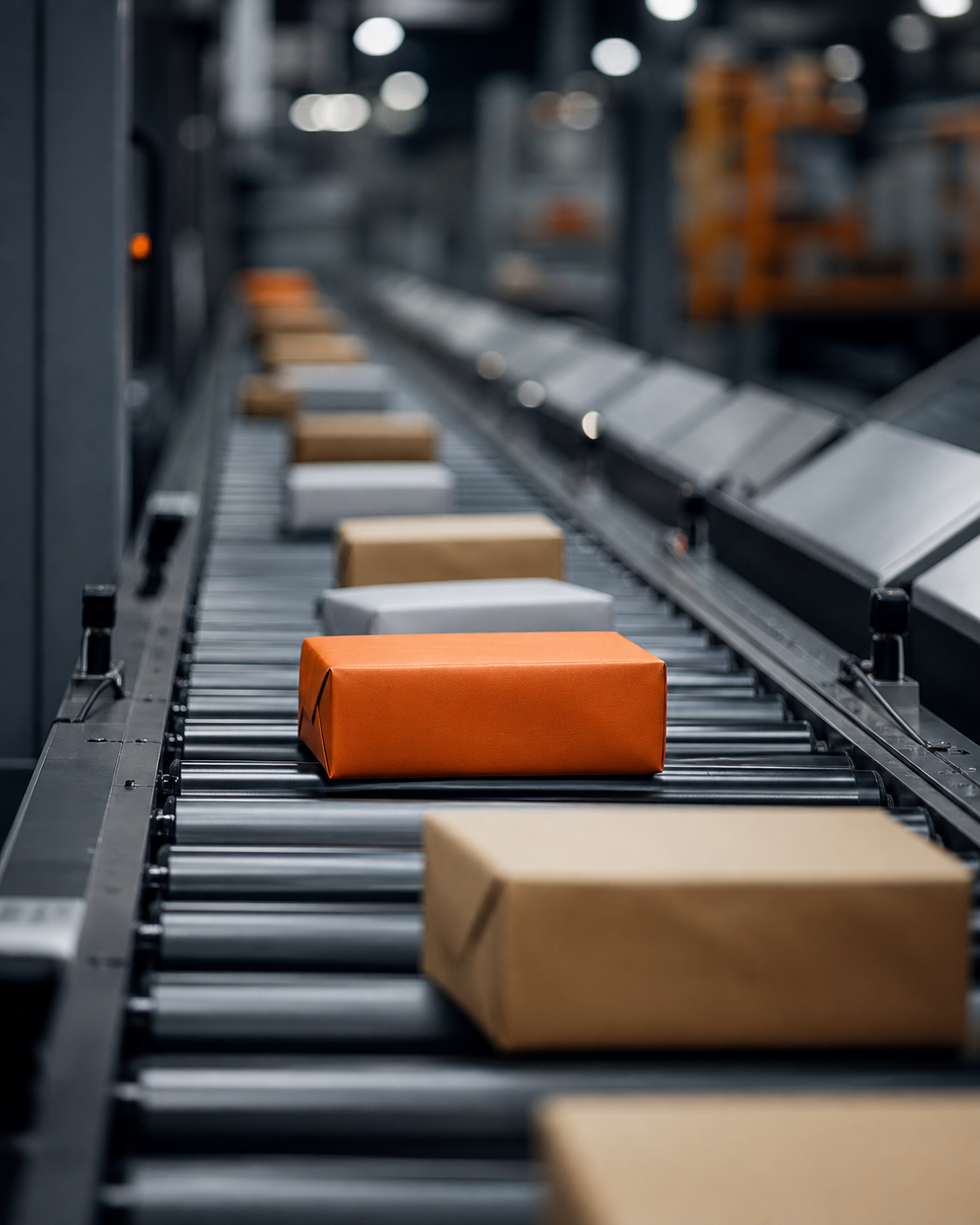Parcels moving through a modern sorting facility